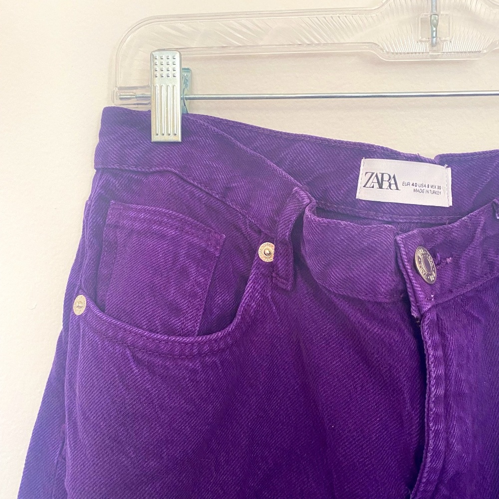 Zara High Rise Wide Leg Full Length Purple Jeans